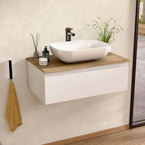 BELLOBATH Hänge-Badmöbel 60 cm Weiß/Eiche Waschbecken