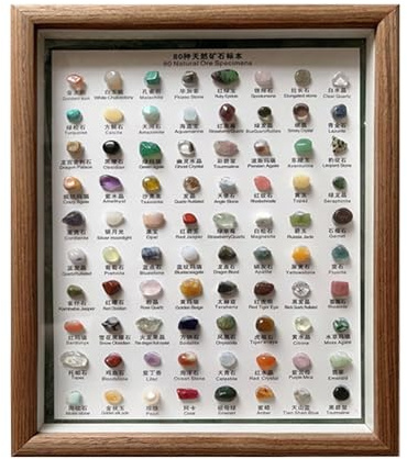 Mineralien-Identifikationsset, Rohstein-Werkzeug, raues Kristall-Set, 80 Stück, stabile Materialien, leicht, tragbar, einfach zu präsentieren, für Zuhause, 27 x 22 cm