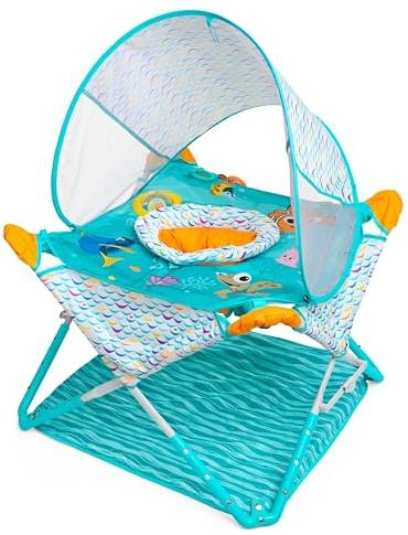 Bright Starts Disney Baby Finding Nemo Pop 'N Jump Portable Baby Jumper, Foldable Indoor/Outdoor Baby Jumper with Sensory Activities, Ages 6–12 Months