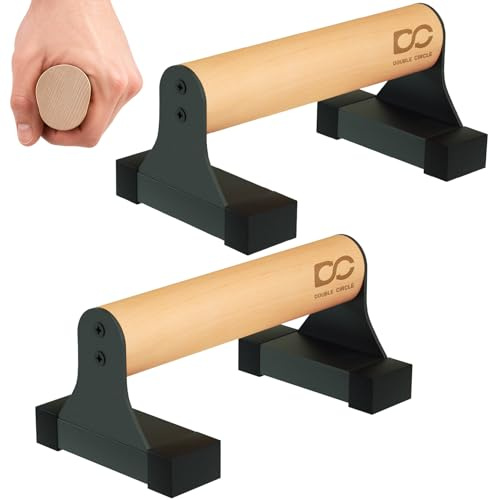 Double Circle Parallettes Liegestützgriffe mit Holzgriffen - Calisthenics Equipment - Rutschfeste Barren für Calisthenics Griffe - Push Up Bars Liegestütze Griff Handstand Griffe (22 CM)