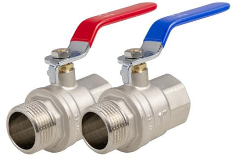 VANCOCO Kugelhahn 1 Zoll DN25 AG-IG, 2er Set(Kalt/Warm), Absperrhahn aus Messing, Hebelgriff blau und rot, PN-40, Entspricht den ACS-Standards, für Wasser, Sanitär