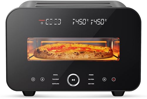 Pizza Oven Indoor, Makes 12 Inch Pizzas in 90 Seconds, 840°F Countertop Electric Pizza Maker with 6 Preset Modes, Pizza Stone, Peel & Touchscreen Controls - Stainless Steel