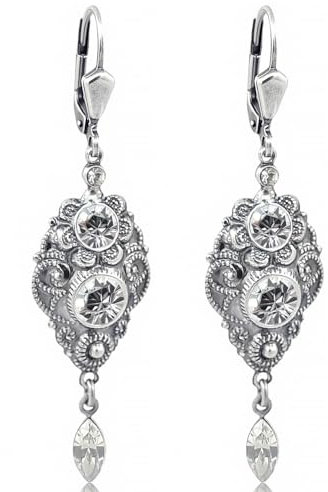 Jugendstil Ohrringe Silber Kristalle Silber Ohrhänger Damen NOBEL SCHMUCK