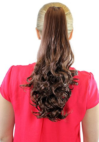 WIG ME UP - Toupet Coda Marrone castagna circa 45 cm Ricci Clip a farfalla JL-3273-33