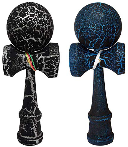 2 PACK - The Best Kendama For All Kinds Of Fun (full size) - Awesome Colors: Black/Blue and Black/Silver Crackle -Solid Wood - A Tool To Create Better Hand And Eye Coordination - KENDAMA TOY CO.