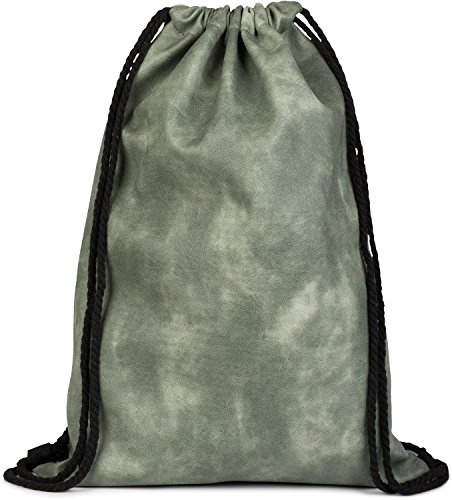 styleBREAKER Turnbeutel Kunstleder Optik Rucksack 44x30cm, Jadegrün | Volumen 25 Liter. Träger 52cm. Washed Vintage Look. Gym Bag. Hauptfach groß. robuste Oberfläche. kürzbar.