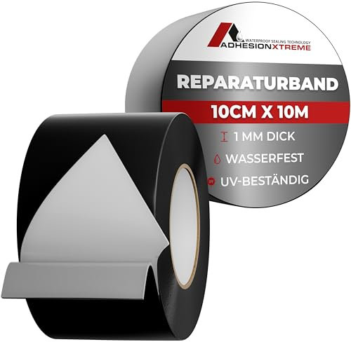 ADHESIONXTREME WATERPROOF SEALING TECHNOLOGY Premium Reparaturband für Teichfolie, EPDM,PVC, Carport, Fenster, Dach,Abdichtband wasserdicht selbstklebend wetterfest (Schwarz, 10cm breit 10m lang)
