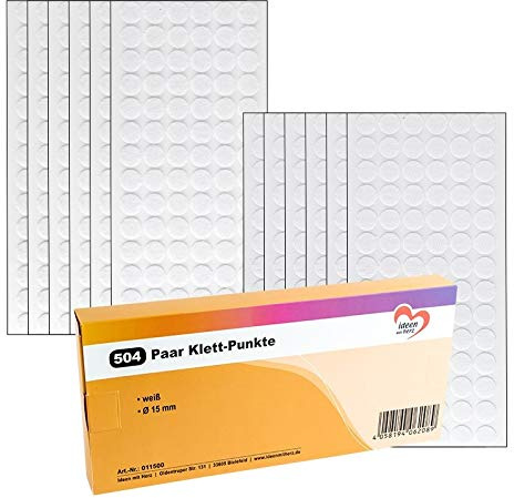 Ideen mit Herz Klett-Punkte | selbstklebend | Ø 15mm | 1008 Stück (504 Paare) | weiß