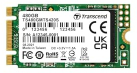 Transcend SSD interno MTS420S M.2 2242 SATA III 6 Gb/s da 480 GB, memoria 3D TLC NAND - TS480GMTS420S