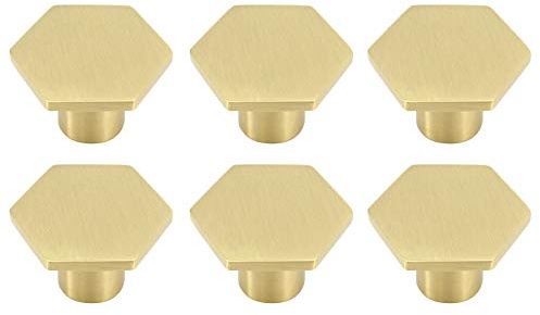Sechskant-Möbelknöpfe aus massivem Messing, Schrankgriff aus reinem Kupfer mit Schrauben für die Schranktür, Schranktüren und Kommodenschubladen (30 mm * 21 mm) (6 Stück)