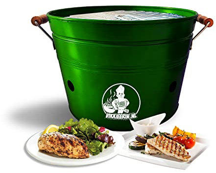 Vikkieerin Mini grill - Ø38 cm, Kleiner grill Holzkohle, kompakt und leicht, holzkohlegrill klein im Retro-Stil, für Park-Balkon-Camping-Garten, Grün