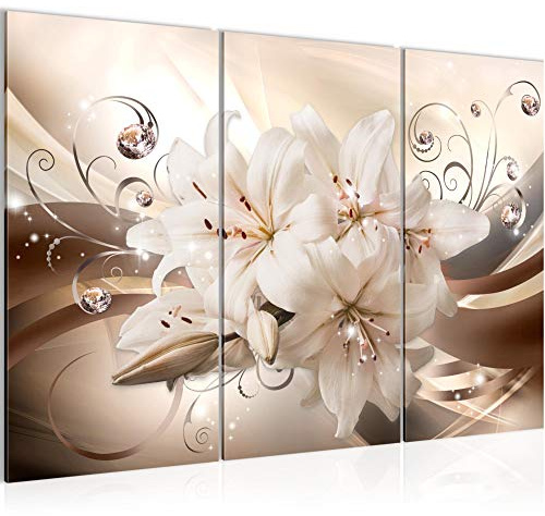 Runa Art Wandbilder Blumen Lilien Bild XXL Wohnzimmer Schlafzimmer Beige Braun Abstrakt 120 x 80 cm 3 Teilig 020131a