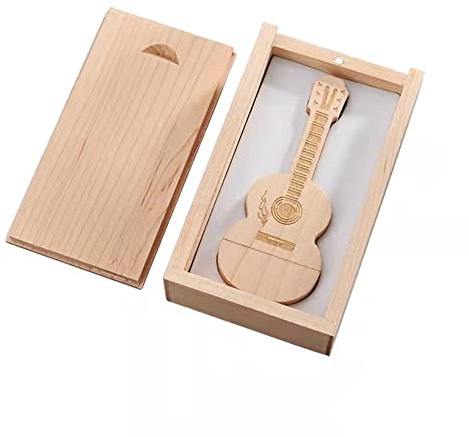 Wood Guitar Shaped USB2.0 8GB Flash Pen Drive Memory Thumb Stick with Wooden Box (2.0 8GB)
