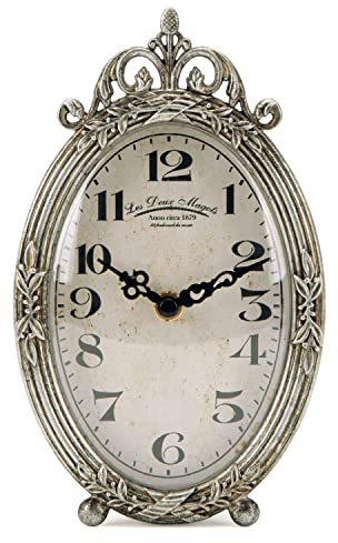 NIKKY HOME Vintage Table Clock, Silent Non-Ticking Battery Operated Desk Shelf Mantel Small Metal Clock for Living Room Decor - Retro Silver