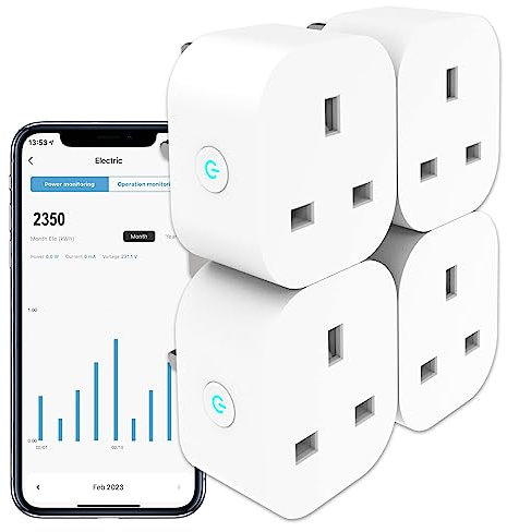 ANTELA Smart Plug with Energy Monitoring, Alexa Voice Control, 2,4GHz WiFi Plug, Smart Life APP Wireless Remote Control and Timer Function, Work with Alexa and Google Home, 13A (4 Packs)
