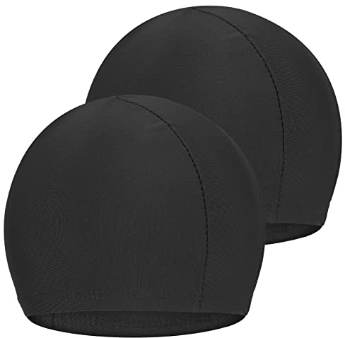 Fanshiontide 2 Stück, Unisex-Badekappe für Damen und Herren, Badekappe für langes und kurzes Haar, weich und bequem, Einheitsgröße (Schwarz)