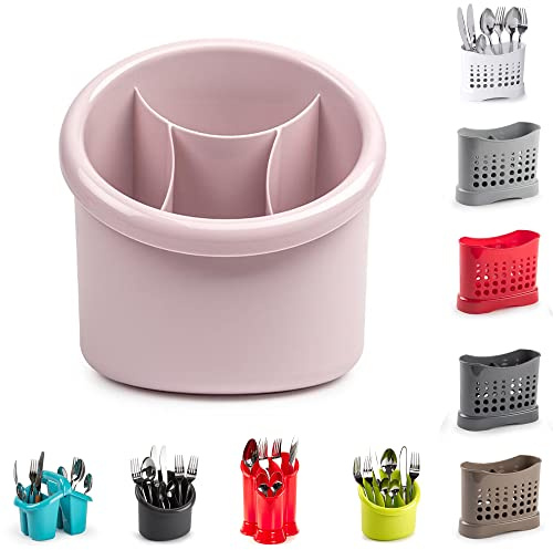 4 compartimentos de plástico de alta calidad para fregadero, escurridor redondo para cubiertos, escurridor de utensilios para el hogar y la cocina, caja de drenaje para limpieza de fregadero (rosa,