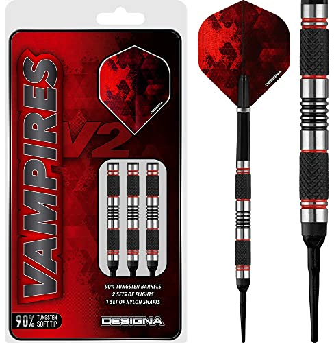 DESIGNA DARTS Vampires V2 D9774 Dart-Set mit weicher Spitze, 90 % Wolfram, mit Schäften und Flights, M1, 18 g