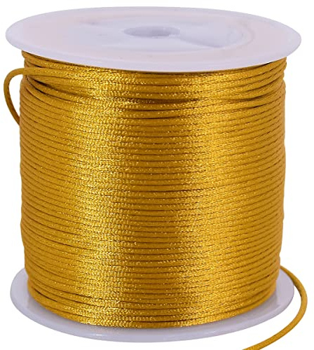 TONIFUL 1,5mm x 45m Gold Nylonschnur, Satinschnur für Armbänder, Schmuckherstellung, Rattail, Makramee, gewachste Bordüre, Halskette, Perlenfaden, Kumihimo, chinesischer Knoten