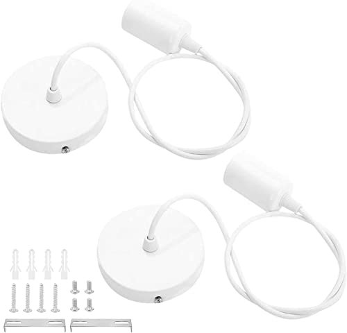 ZHIQIN 2 pezzi Lampade a Sospensione E27 in Metallo Portalampada con 100CM Cavo Applica a Lampadario a Sospensione da Plafoniera per Cameretta Cucina Salotto(B Bianco)