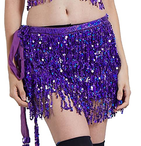 JK Home Jupe à Paillette Ceinture de Danse Écharpe de Hanche Orientale Foulard Frange pour Femme Fille Violet