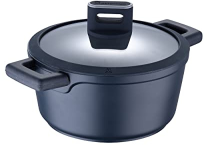 MasterPro Indigo | Cacerola de Cocina de 24 x 12 cm con Tapa | Cazuela Antiadherente de Aluminio Fundido | Revestimiento Antiadherente Xylan Plus | Asas Soft Touch | Todo Tipo de Cocinas