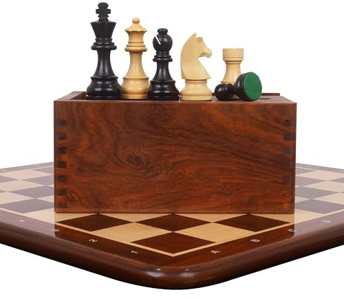 Royal Chess Mall - 3.8 Championship Chess Set Combo -Pieces in Ebonised Boxwood with Board and Box
