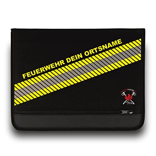 Feuerwehr Schreibmappe 3M Scotchlite/mit Feuerwehr + Ortsname/Einsatzorganizer HuPf Style mit Reflexstreifen auch für THW Rettungsdienst