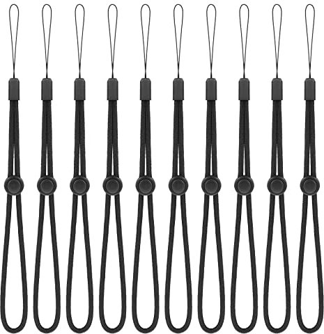 Molain Lot de 10 dragonnes réglables en nylon pour téléphone portable - Dragonne fonctionnelle pour appareil photo, portefeuille, clés, clé USB, étiquette nominative, Noir