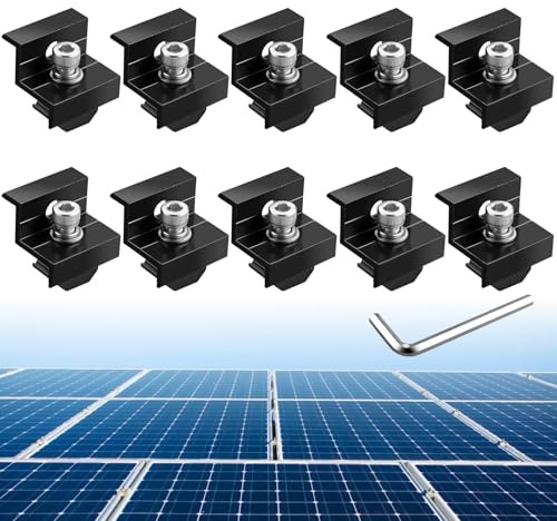 Anbte 10 Pezzi Staffa Z di Montaggio per Pannelli Solari 30/35mm Z Regolabile per Staffe Attacco Bordo Pannello Solare Fotovoltaico con Chiave Inglese Dadi Bulloni Adatto per Camper/Barche-Nero | Alluminio Modulo Solare Supporto a Z Supporto Pannello Solare Fotovoltaico, per Campeggio Car, Tetti, Nero