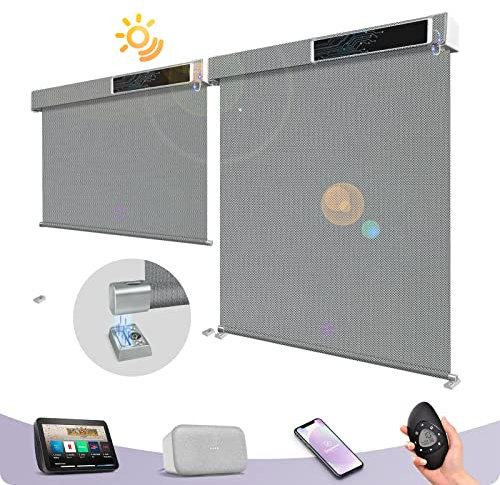 Graywind Elektrische Rollos Außen nach Maß, Wasserdicht UV-Schutz Smart Rollo Aussen, Solarbetrieben Elektrische Jalousie Außen mit Fernbedienung Kompatibel Alexa Google, 3% Fresh Grey