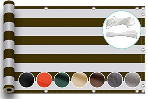 ZQXFZ Balkon Sichtschutz Ohne Bohren 300x900cm Balkon Dekoration Oxford-Stoff Anti-Peeping, Uv-Schutz Balkon Sichtschutz Meterware Waterproof Sonnensegel -Kaffeestreifen.