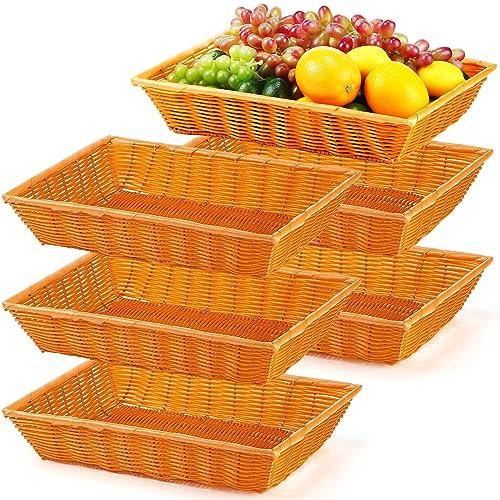 Tioncy Confezione da 6 cestini per il pane in vimini sintetico, 40,6 cm, impilabili, rettangolari, impilabili, per cibo, frutta, verdura, pane, per casa, ristorante, cucina