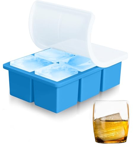 iNeibo® Big Silicone Large Ice Cube Tray Silicone Ice Mold - Make 6 Pieces 2 Inch Ice Cube for Whiskey Drinking, A Must-Have for Cooling Bar Drinks Make Fun Ice Food (Blue, 1pack)