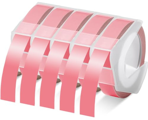 Acmerota 5 Pcak Ruban adhésif de gaufrage rose compatible pour DYMO étiquette de ruban d'étiquette Omega, impression blanche sur or Rouleaux de 9 mm x 3 m Ruban d'étiquette de gaufrage 3D
