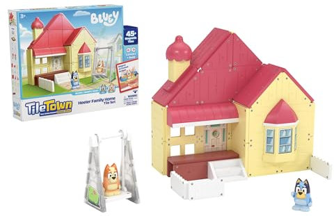 Tile Town Bluey Heeler Home Magnetic Tiles Construction Building Playset with Bluey and Bingo Figures, Kids 3-5+, New Action Tiles for Action Play, Realistic Builds, STEM Creative Toy