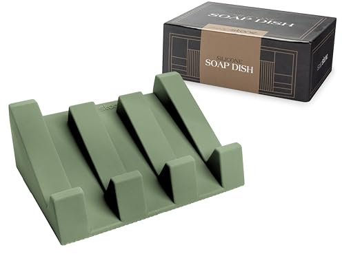iSoapStone Silicone Soap Dish (USA Patented) Self Draining Bar Soap Holder for Shower Bathroom Sink, Drying Soap Dish Tray Kitchen Sponge Holder Easy Cleaning Soap Saver Mat (Eco Green, 1)
