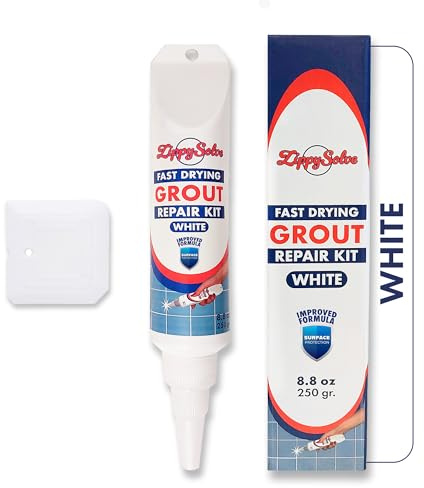 ZippySolve Tile Grout, Repair Kit, Restore & Renew Tile Joints Line, Fast Drying Grout Paint Squeeze Tube for Bathroom Shower Kitchen Floor, Waterproof (8.8 oz, White)
