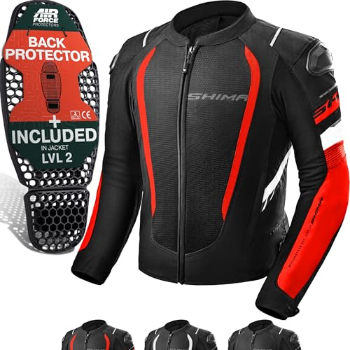 SHIMA MeshPro 2.0 Motorrad Jacke Herren mit Protektoren AirForce Rückenprotektor Motorradjacke Sommer Schulter Protektor Ellbogen Textiljacke Schutzjacken Protektorenjacke Stadt (Männer, Rot, XXL)