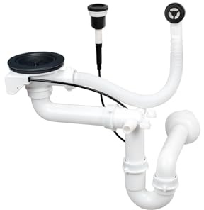 Siphon de vidange trop-plein pour évier de cuisine Push 1 bac chambre automatique (noir)