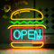 OYCGZV Panneau Néon Ouvert - Panneau Néon Hamburger pour Décoration Murale Panneau Néon Ouvert USB Led pour Burger Shop Fast Food Shop Business Cuisine Bar Restaurant Club Store Hotel