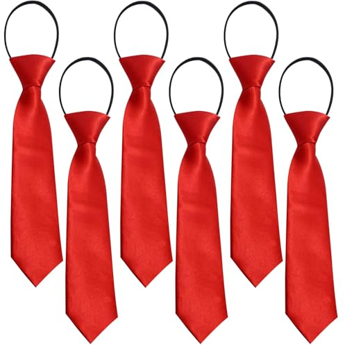 FUIPVGI 6 Pezzi Cravatta da Bambini Ragazzo con Elastico Disponibile, Cravatta Pre-legata, Cravatta da Bambino Effetto Seta Lucida, Cravatte per Ragazze Ragazzi per Uniforme Nozze Festa(Rosso)