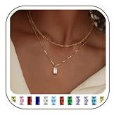 FIOROYAL 14K förgylld kedja dam, födelsesten berlock halskedja guld, stapelbar guldkedja dam, utsökt smaragd ruby födelsesten kedja kvinna flicka mamma, födelsedagspresent för kvinnor, 14K förgylld