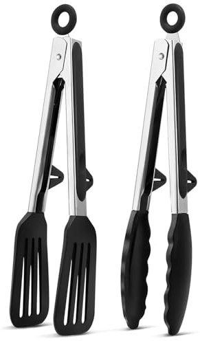 Küchenzange aus Edelstahl,2 Stück Edelstahl Küchen zangen mit Silikonspitzen, Küchenzange Hitzebeständige (480°F) Kochzange Grillzange,Kochzange Küchenzange für Salat, Kochen, Grillen