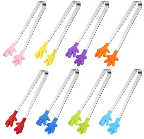TRKETK 8 Stück Zuckerzange aus Edelstahl, Mehrfarbig Edelstahl Lebensmittelzange Multifunktionale Mini Lebensmittelclip mit Rutschfester Handform Mini Greifzange Essen Zange für Zucker Eiswürfel BBQ