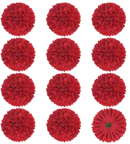 M METERXITY 12-Pack Artificial Flower Heads 2.8in/70mm Silk, Red | Fake, Chrysanthemum, Floral, for DIY Home Decorations, Wedding Bouquets, Table Centerpieces