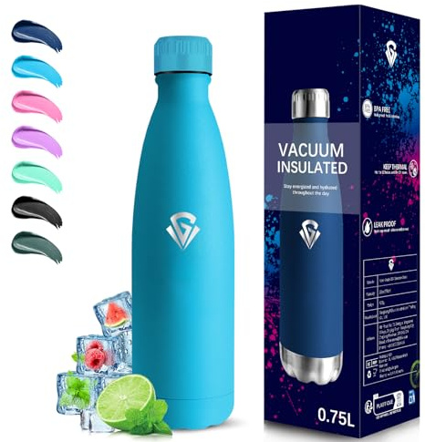 Grsta Borraccia Termica, Borraccia 750 ml, Senza BPA, Borraccie Acciaio Inox, Senza Perdite, Borracce Termiche, Mantiene Caldo per 12 Ore/Freddo 24 Ore, Borracce per Scuole, Uffici, Yoga, Campeggio