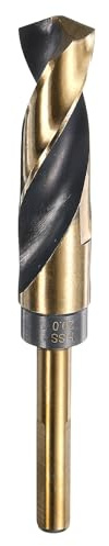 sourcing map Broca helicoidal de acero de alta velocidad 4341 de 20 mm de diámetro, 14,7 cm de longitud total con revestimiento de óxido negro y dorado para perforar metales duros, acero inoxidable,