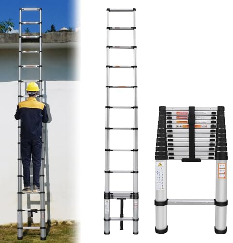 5M Telescopic Ladder 16.5FT Multi-Purpose Folding Aluminium Telescoping Foldable Extendable Portable Loft Ladder Lightweight for Outdoor Indoor Work, 330lb Capacity