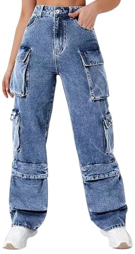 M&Catree Vaqueros Cargo para Mujer Y2K Jeans Baggy Streetwear Pantalones Cargo Multibolsillos de Cintura Alta y Pierna Ancha